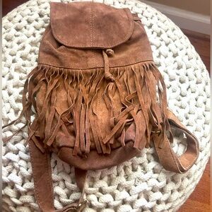 Brown Suede Fringe Mini Book bag